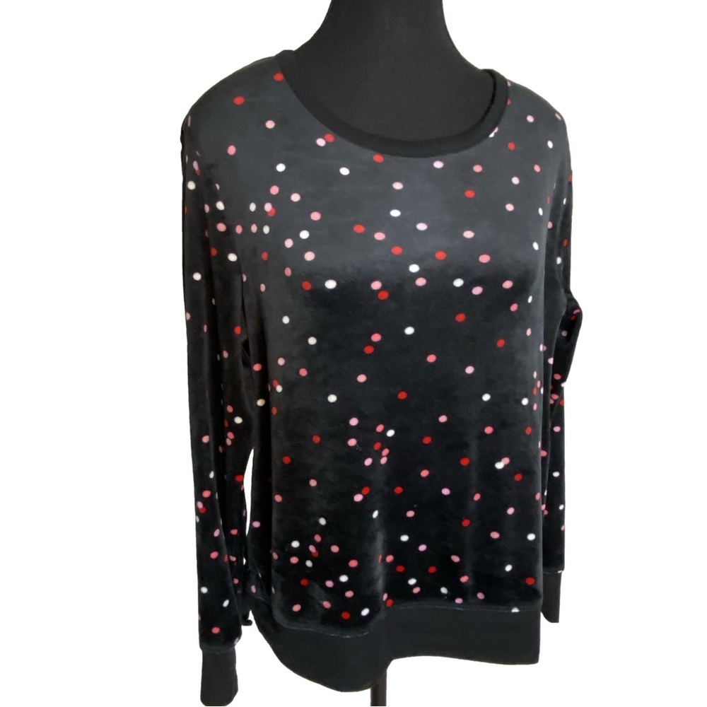 KATE SPADE Velour Polka Dot Pajama Top Long Sleeve Velvet Loungewear Sz Medium